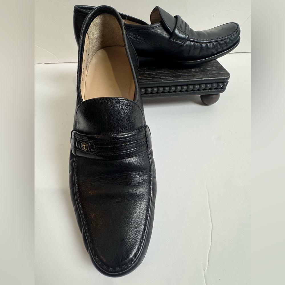French Shriner Black Leather Loafers Slip On Comfort Dress Shoes Men’s 9 M